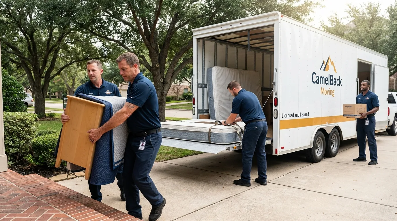 Crew loading residential truck for cross-state move from Mechanicsville, VA